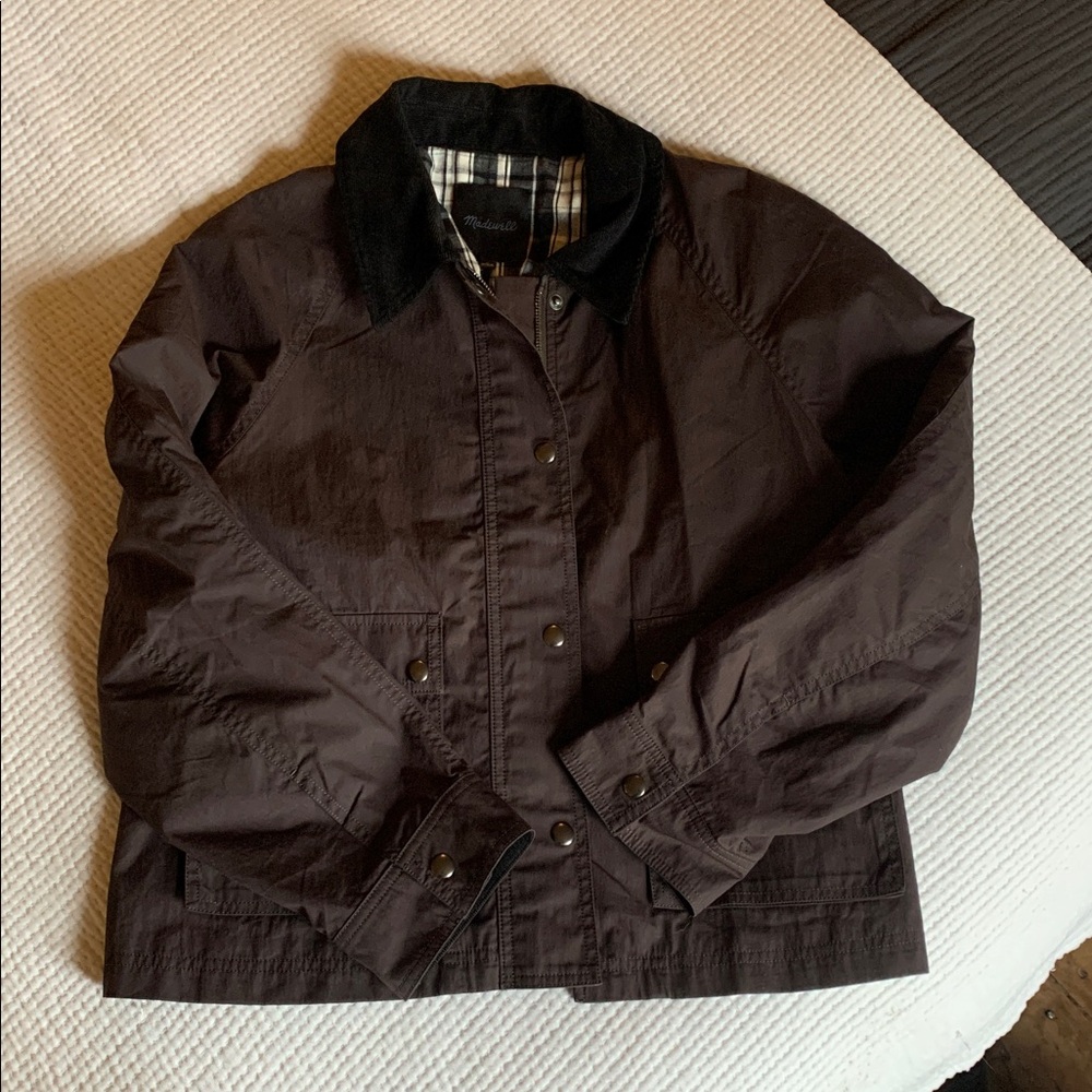 NWOT Madewell Waxed Zip-Front Barn Jacket Chore Coat Corduroy Collar L